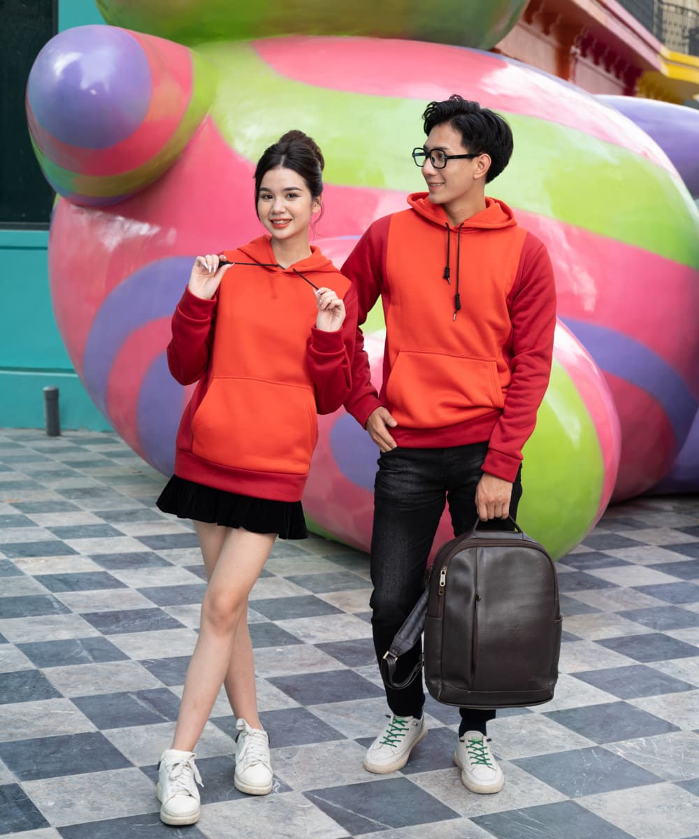 Áo đồng phục hoodie WARM UP nỉ màu cam đỏ