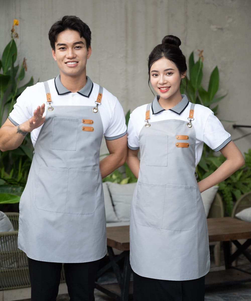 Tạp dề đồng phục thời trang màu ghi