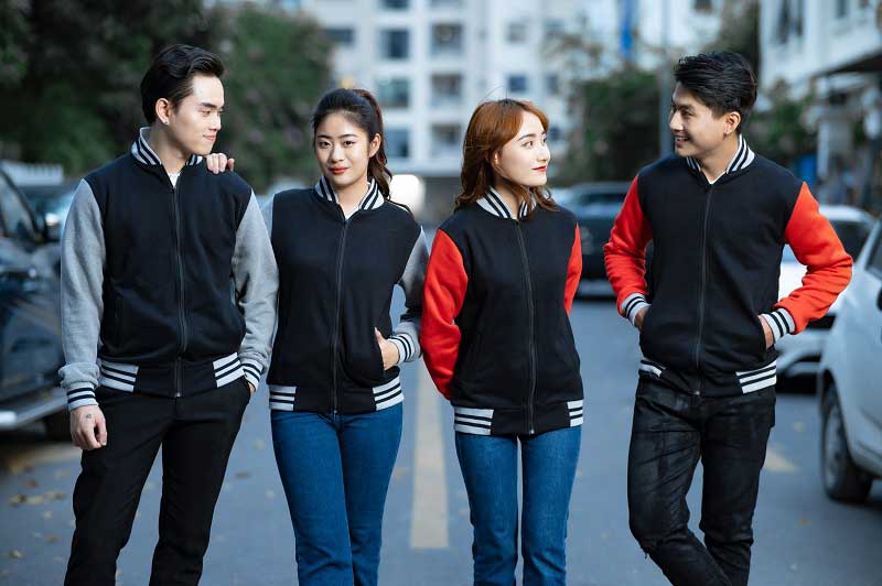Áo khoác bomber nỉ xám phối tay đen xu hướng thời trang thu đông