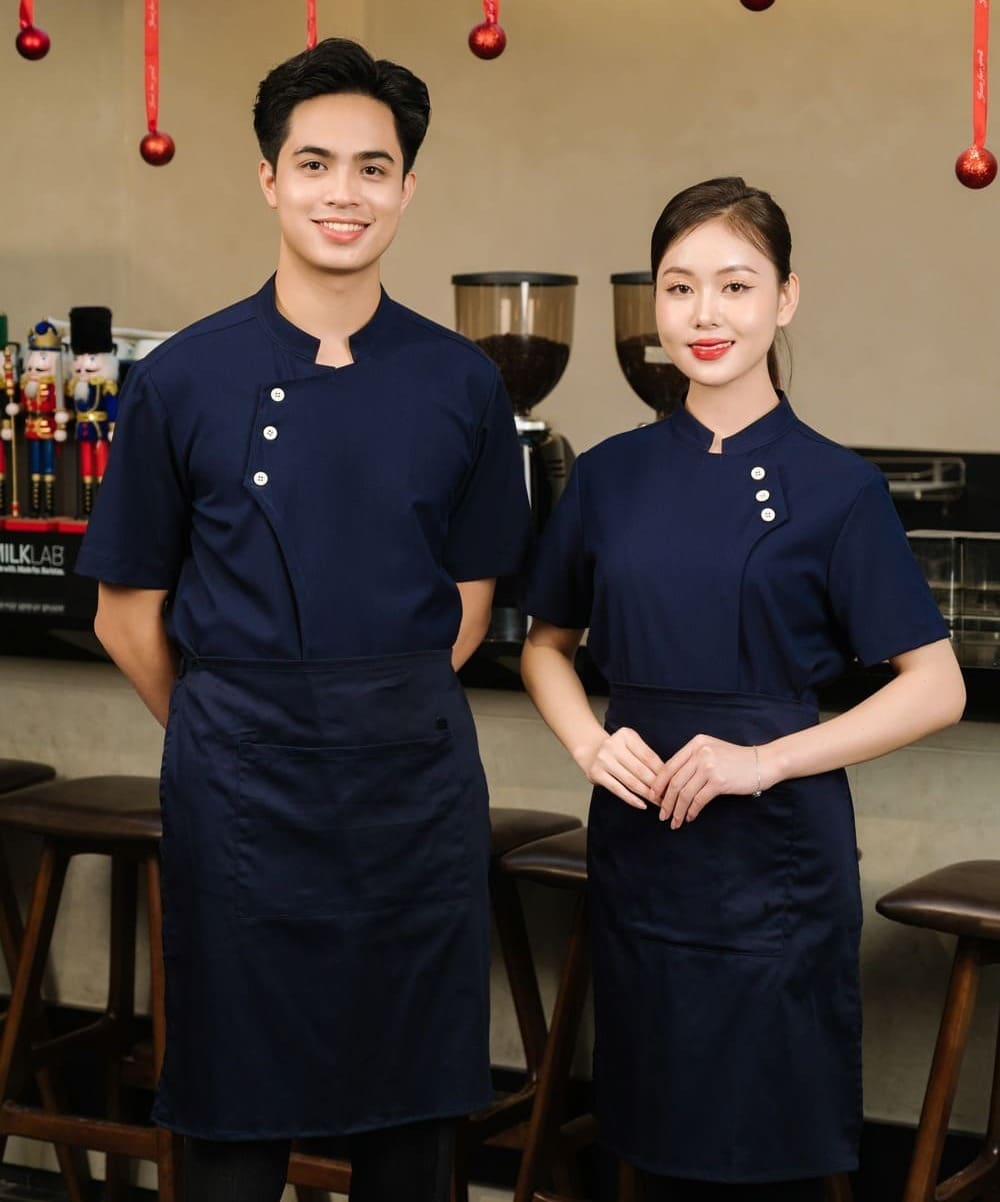 Áo đồng phục nhà hàng Tây Âu màu xanh than sang trọng