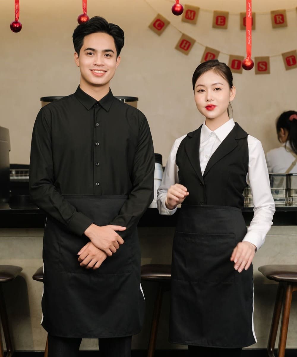 Đồng phục nhà hàng màu đen sang trọng, đậm chất Tây Âu