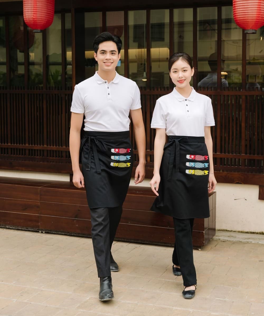 Mẫu đồng phục nhà hàng Tây Âu, Combo áo phông + Tạp dề độc đáo