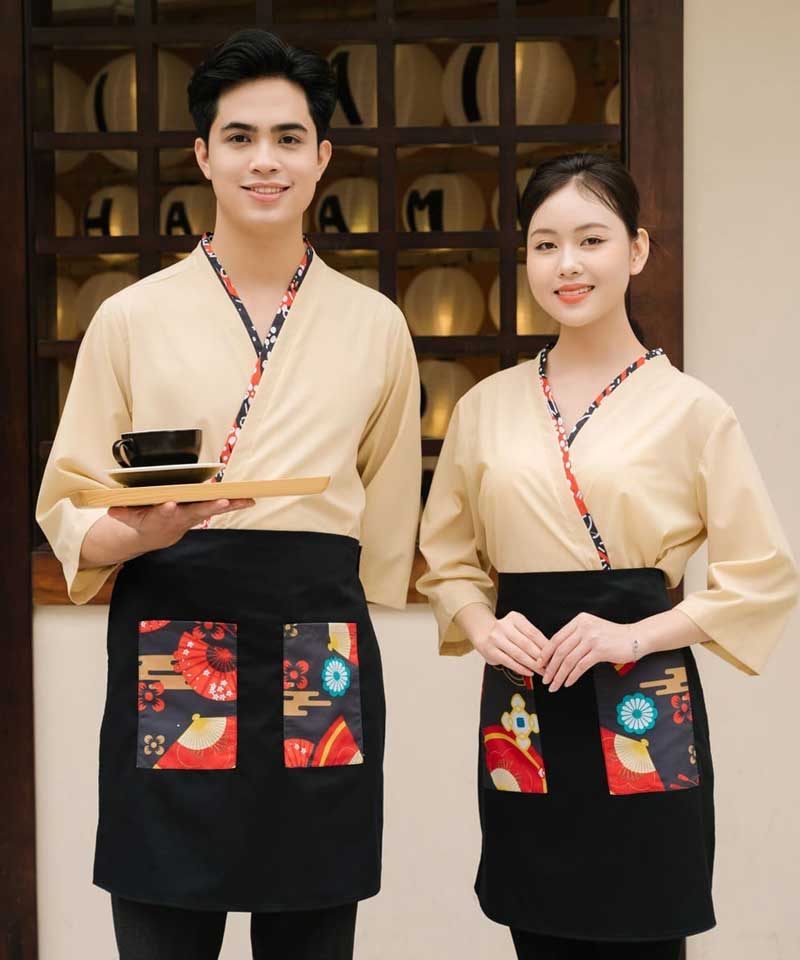 Mẫu đồng phục nhà hàng Nhật Bản màu vàng Banana bền đẹp