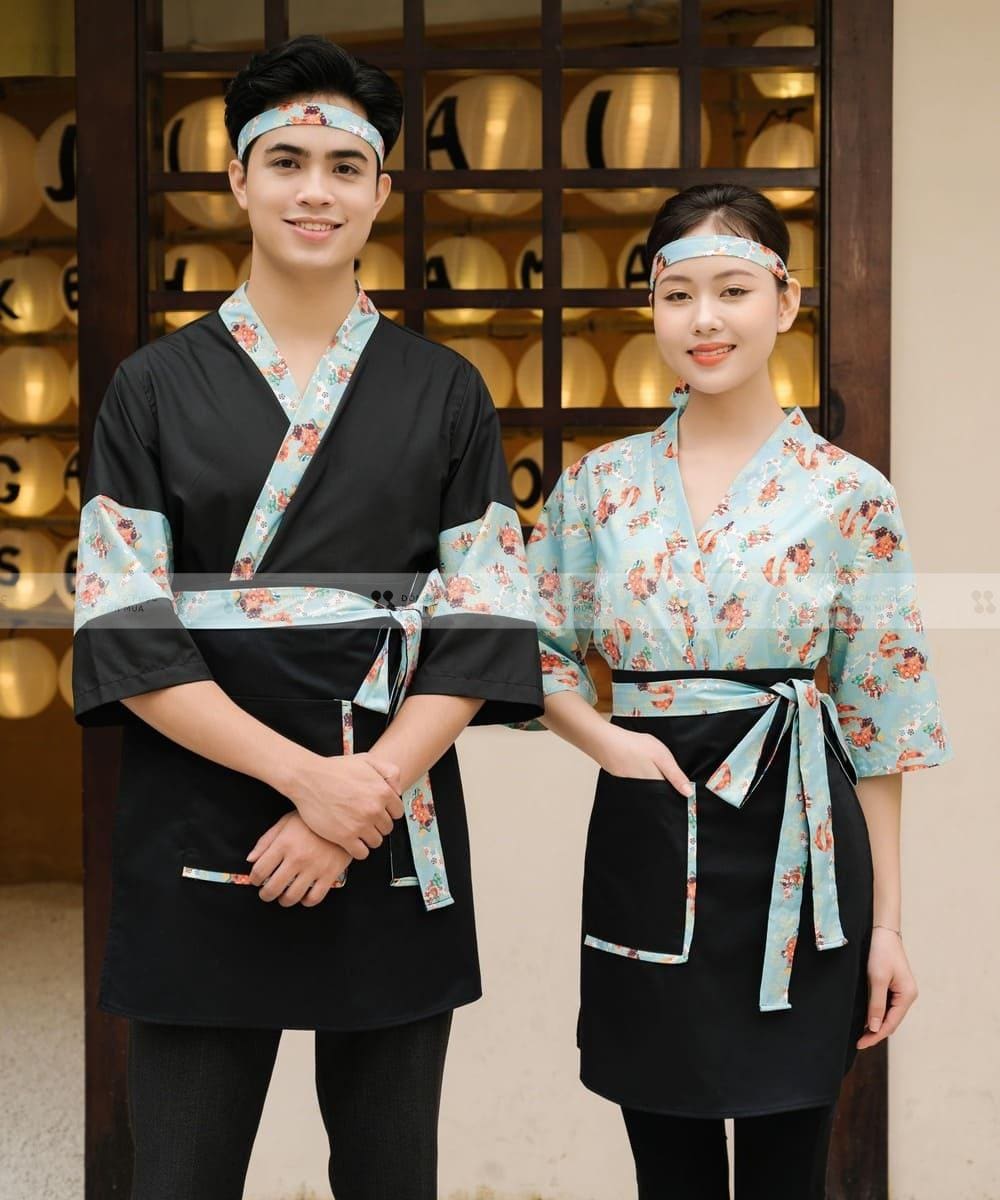 Mẫu đồng phục nhà hàng Nhật Bản màu xanh ngọc thanh lịch