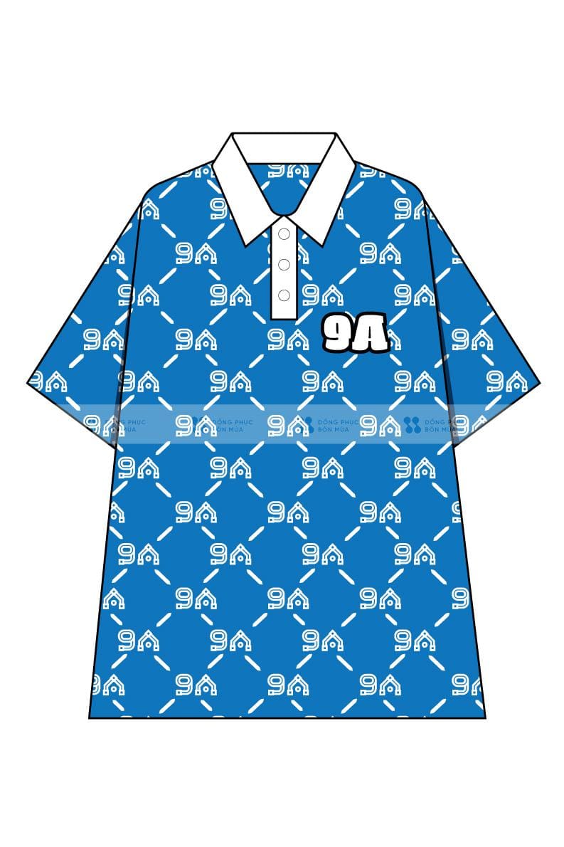 Áo đồng phục lớp có cổ oversize monogram xanh dương