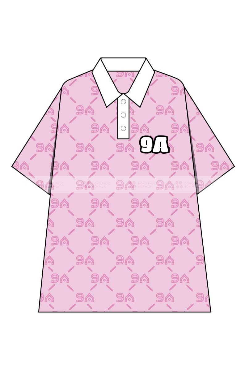 Áo phông có cổ đồng phục lớp oversize monogram hồng đậm
