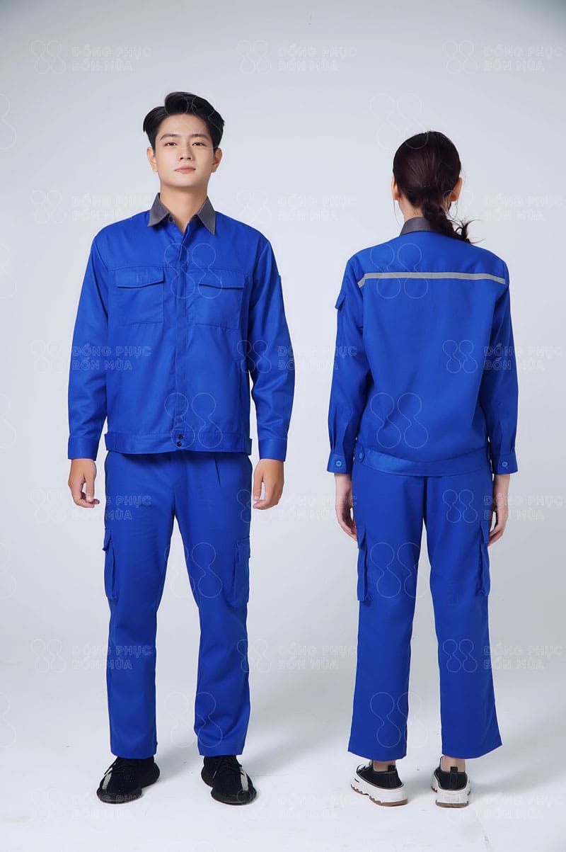 Mẫu bảo hộ lao động màu xanh da trời cổ ghi