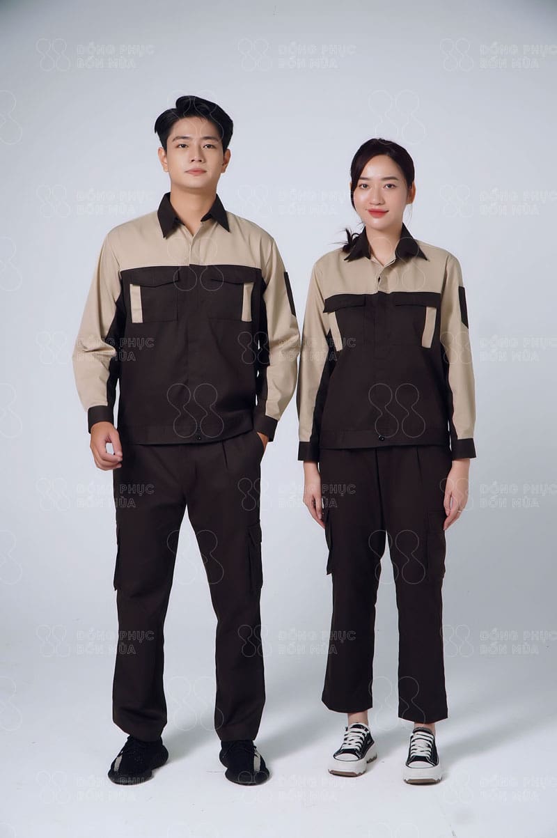 Quần áo bảo hộ lao động màu đen phối be