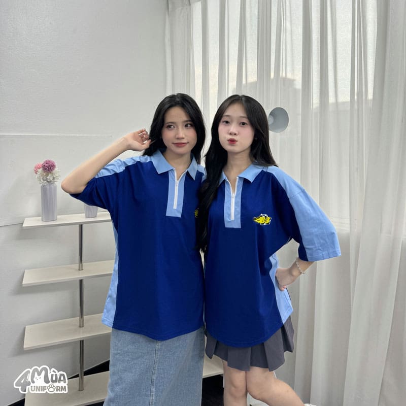 Mẫu áo đồng phục lớp GangZ oversize màu xanh dương