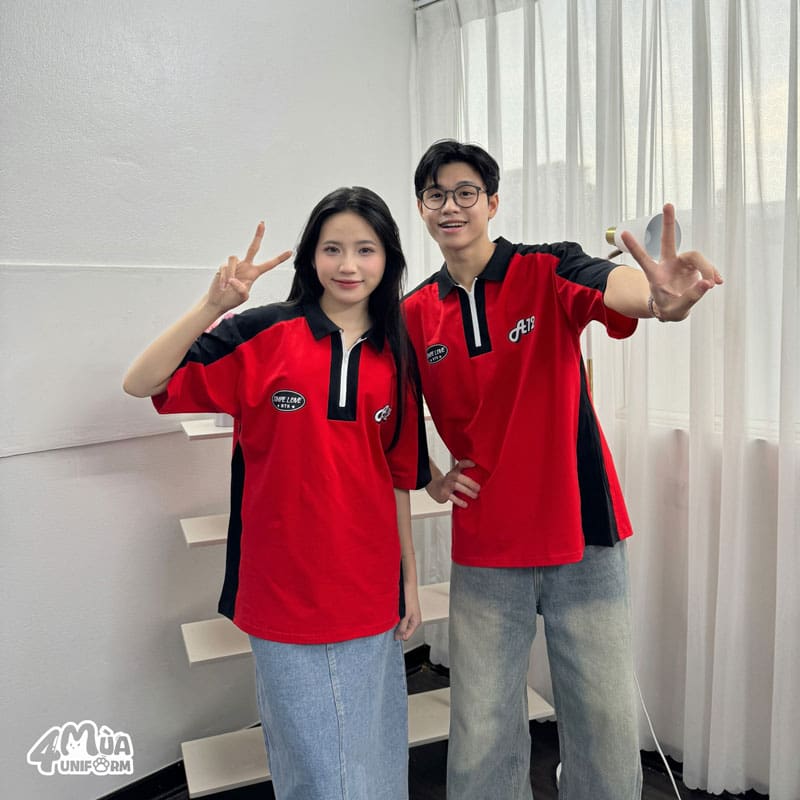 Đồng phục áo lớp GangZ oversize màu đỏ đô
