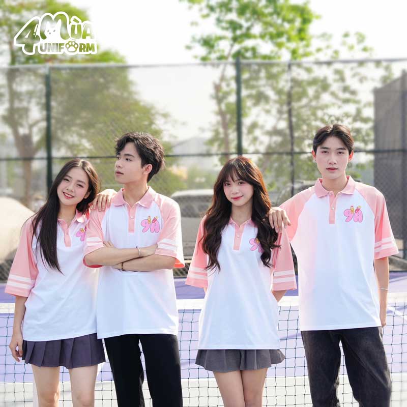 Đồng phục lớp oversize KIND màu trắng hồng