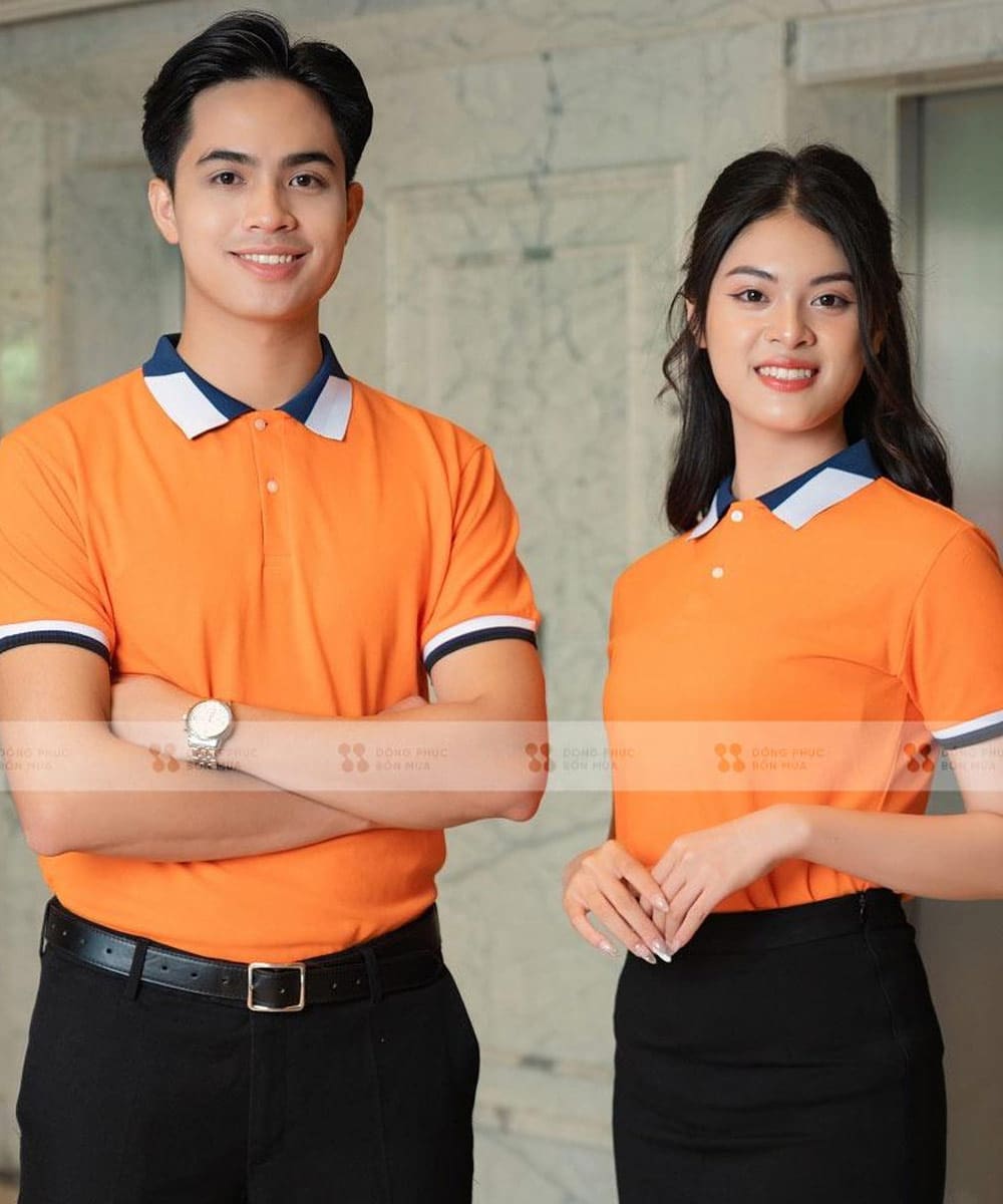 Áo thun đồng phục có cổ Renew màu cam mẫu mới
