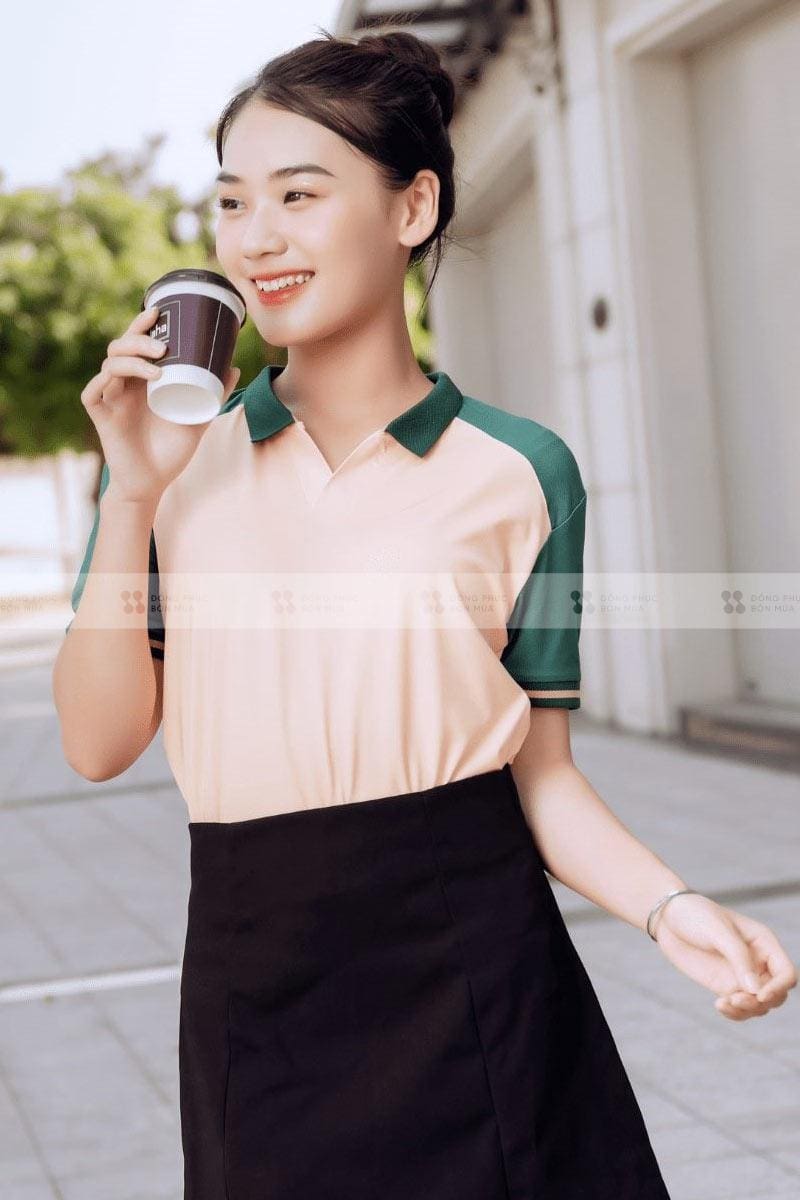 Áo doanh nghiệp AirTech màu vàng phối xanh lá