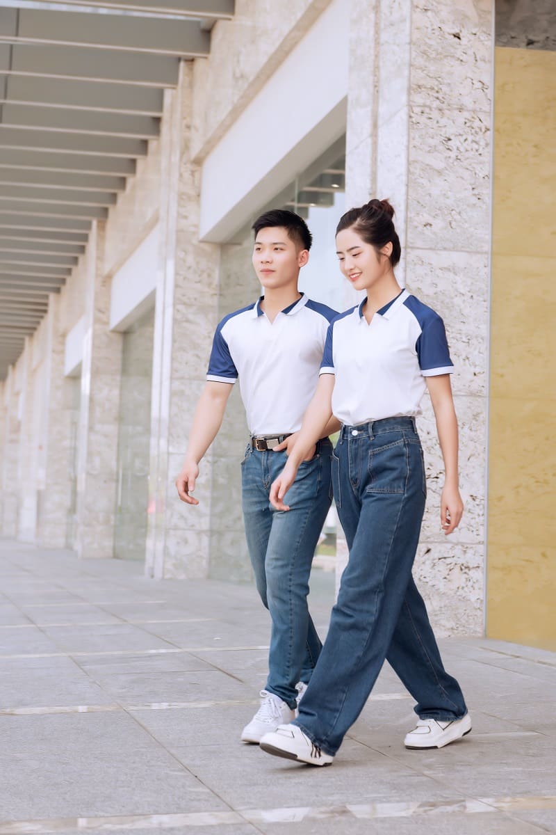 Áo doanh nghiệp AirTech màu trắng phối tay xanh