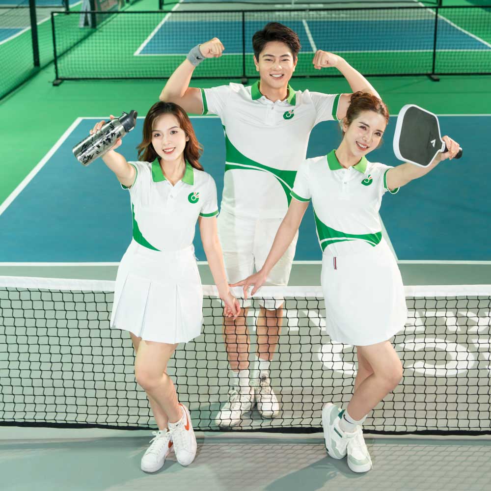 BST áo polo thể thao PickleBall trắng phối xanh lá