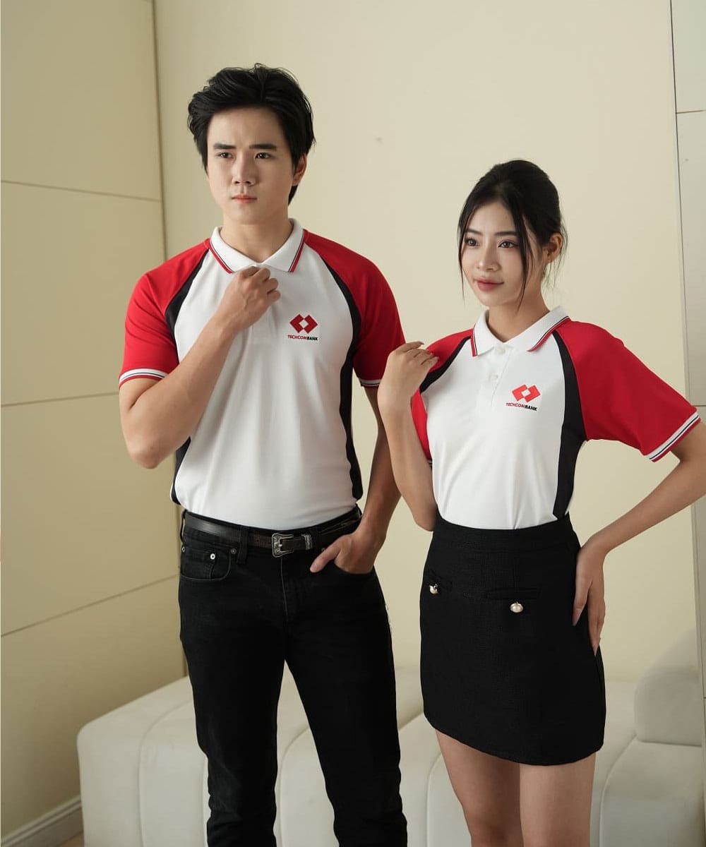 Áo thun đồng phục có cổ ngân hàng Techcombank chất đẹp