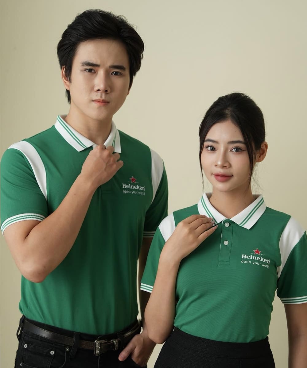 Mẫu áo polo đồng phục doanh nghiệp Heineken màu xanh lá cây
