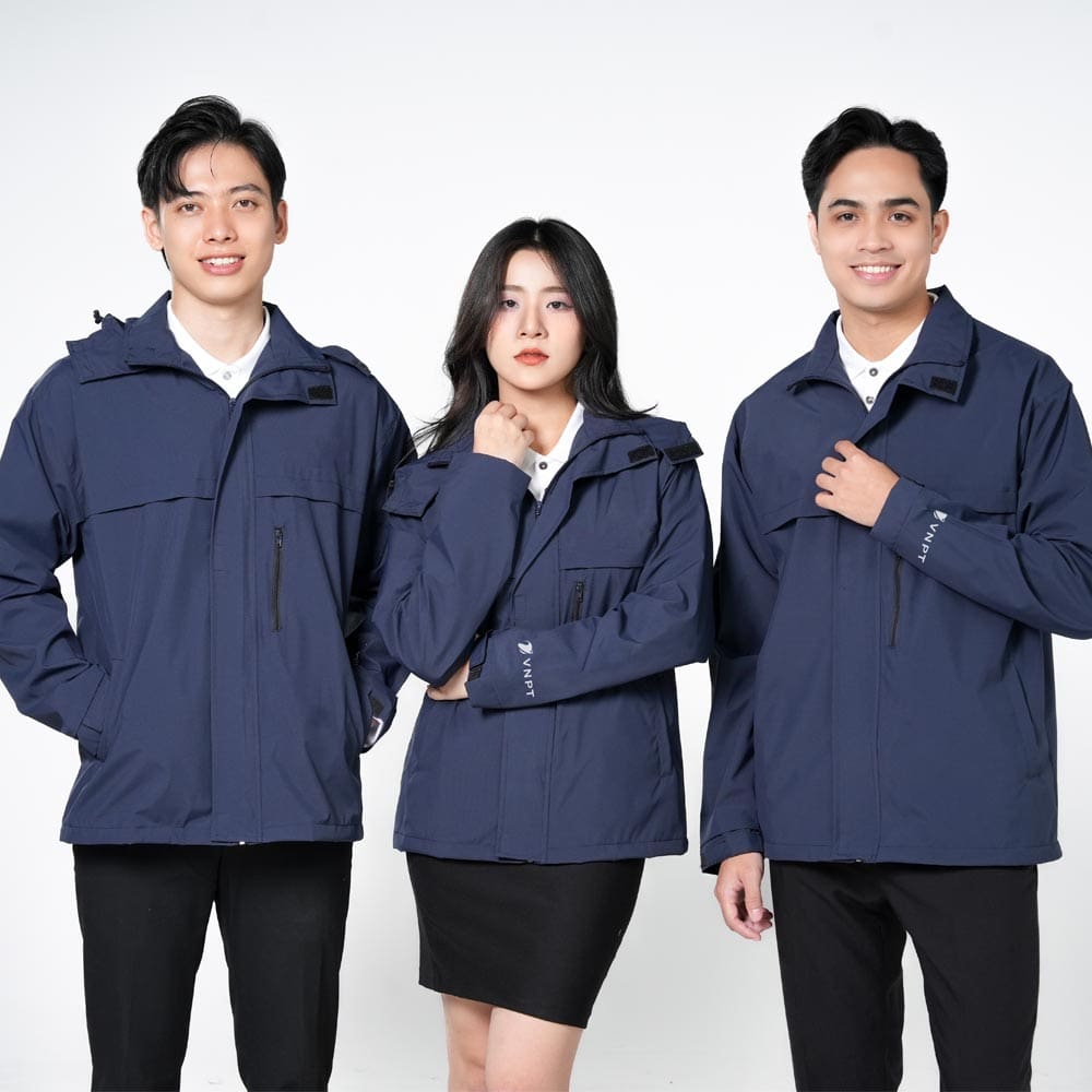 Áo Khoác Gió Đồng Phục Màu Xanh Than Hiện Đại